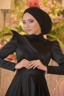 Mehtap Siyah Tesettür Abiye - GELİN DAMAT