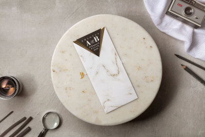 Mermer Desen Siyah Zarflı Davetiye - GD8447 - Gelin Damat