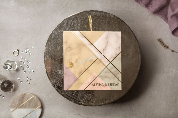 Mermer Desenli Geometrik Modern Davetiye - GD8421 - 1