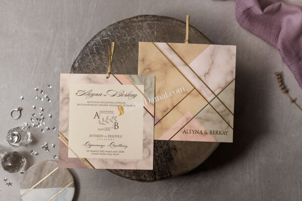 Mermer Desenli Geometrik Modern Davetiye - GD8421 - 2