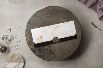 Mermer Detaylı Siyah Şeritli Davetiye - GD8451 - Gelin Damat