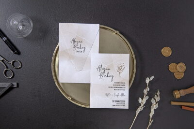 Modern Desenli Şık Davetiye - GD7091 - Gelin Damat