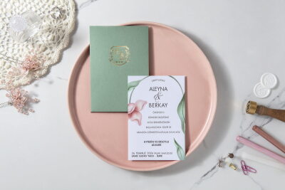 Modern Desenli Yeşil Davetiye - GD7124 - Gelin Damat