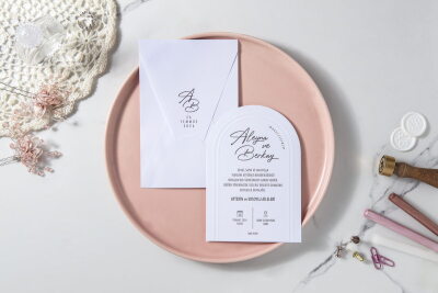 Modern Kemer Kesimli Beyaz Davetiye - GD7087 - Gelin Damat