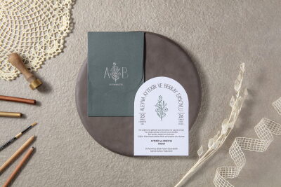 Modern Oval Kesim Katlamalı Davetiye - GD7097 - Gelin Damat