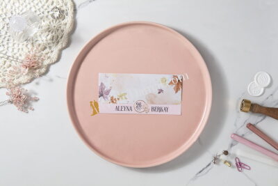 Modern Yaprak Desenli Pembe Davetiye - GD7147 - Gelin Damat