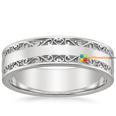 Motifli Gümüş Alyans - Gelin Damat Alyans