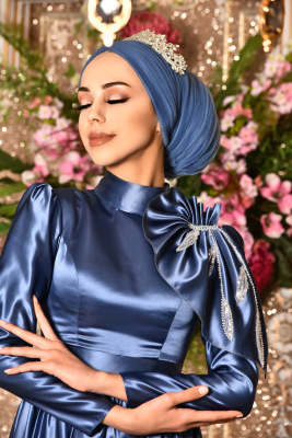 Narin Mavi Tesettür Abiye - GELİN DAMAT
