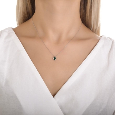 Oval Kesim Özel Zümrüt Taşlı Pırlanta Kolye Modelleri - Gelin Damat Diamond