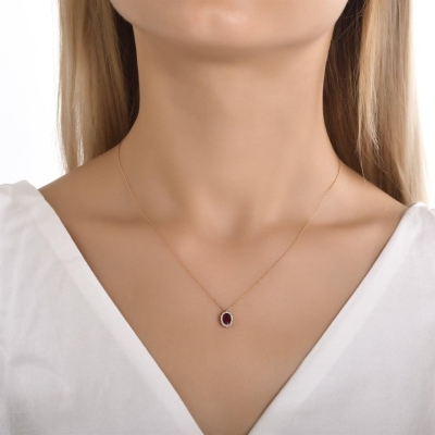 Oval Kesim Yakut Taşlı Pırlanta Tasarım Kolye - Gelin Damat Diamond