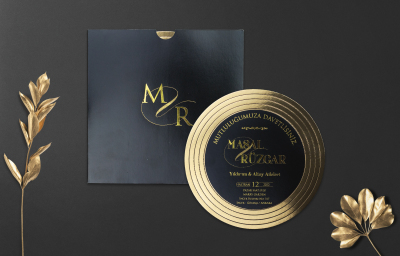 Özel Baskılı Siyah Davetiye - GD1208C - Gelin Damat Davetiye