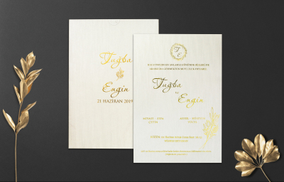 Özel Beyaz Desenli Yaldız Davetiye - GD1233C - Gelin Damat Davetiye