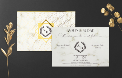 Özel Beyaz Ofset Desenli Davetiye - GD1235C - Gelin Damat Davetiye