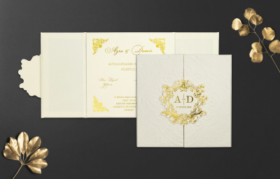 Özel Beyaz Yaldız Desenli Davetiye - GD1238C - Gelin Damat Davetiye