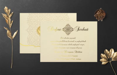 Özel Desenli Yaldız Davetiye - GD1202C - Gelin Damat Davetiye