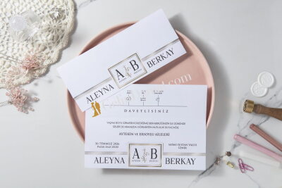 Özel Detaylı Zarif Davetiye - GD7143 - Gelin Damat
