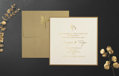 Kahve - Beyaz Desenli Davetiye - GD1261C - Gelin Damat Davetiye