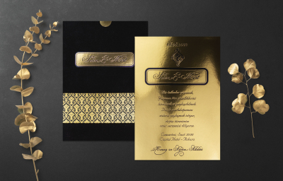 Özel Kalın Sıvamalı Yaldız Davetiye - GD1200C - Gelin Damat Davetiye