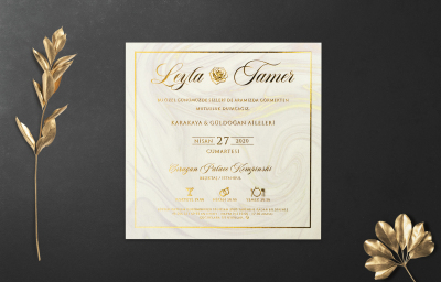 Özel Kırmızı Baskılı Desenli Yaldız Davetiye - GD1217C - Gelin Damat Davetiye