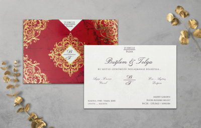 Özel Kırmızı Desenli Davetiye - GD1234C - Gelin Damat Davetiye
