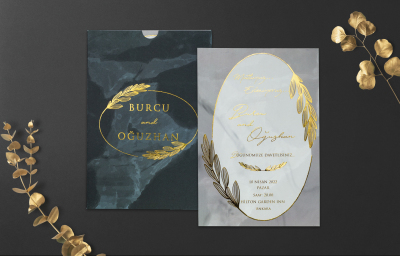 Özel Mavi Gri Desenli Yaldız Davetiye - GD1225C - Gelin Damat Davetiye