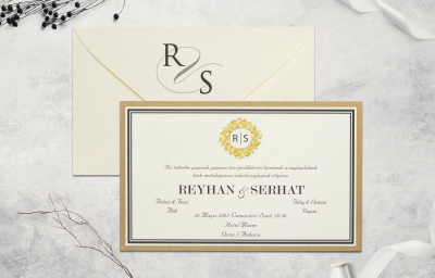 Beyaz Desenli Düğün Davetiyesi - GD1253C - Gelin Damat Davetiye