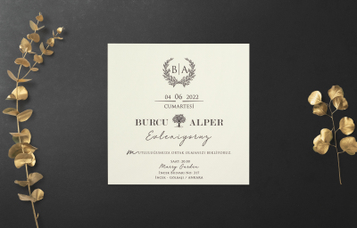 Beyaz - Kahve Davetiye - GD1250C - Gelin Damat Davetiye