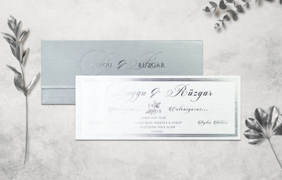 Gelin Damat Gri - Beyaz Desenli Davetiye - GD1244C - Gelin Damat Davetiye