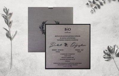 Gri Desenli Davetiye - GD1212C - Gelin Damat Davetiye