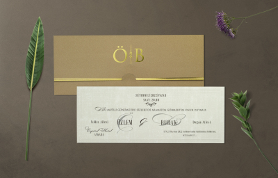 Kahve - Beyaz Desenli Davetiye - GD1245C - Gelin Damat Davetiye