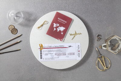 Özel Pasaport Detaylı Modern Davetiye - GD7152 - Gelin Damat