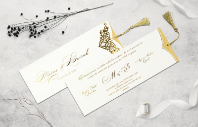 Özel Püskül Beyaz Desenli Davetiye - GD1213C - Gelin Damat Davetiye