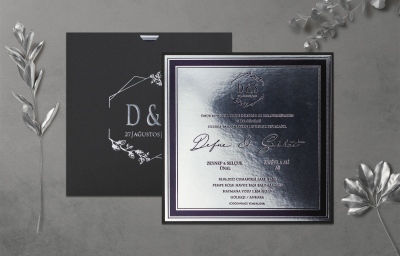 Özel Siyah Baskılı Davetiye - GD1207C - Gelin Damat Davetiye