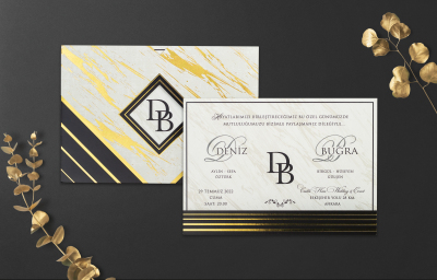 Özel Siyah Beyaz Desenli Davetiye - GD1226C - Gelin Damat Davetiye