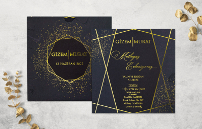 Özel Siyah Desenli Baskılı Davetiye - GD1218C - Gelin Damat Davetiye