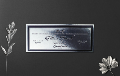 Özel Siyah Parlak Desenli Davetiye - GD1239C - Gelin Damat Davetiye