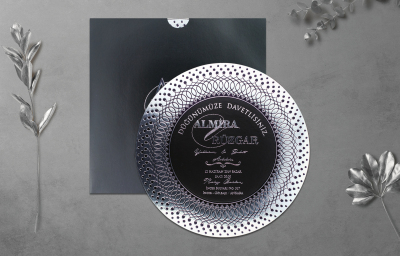 Siyah Parlak Desenli Davetiye - GD1257C - Gelin Damat Davetiye