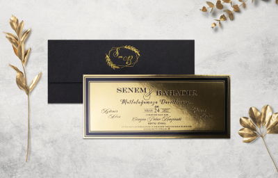 Siyah Parlak Yaldızlı Desenli Davetiye - GD1240C - Gelin Damat Davetiye