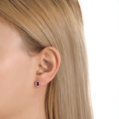 Özel Tasarım Oval Yakut Taşlı Pırlanta Küpe - Gelin Damat Diamond