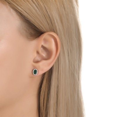 Özel Tasarım Oval Zümrüt Taşlı Pırlanta Küpe - Gelin Damat Diamond