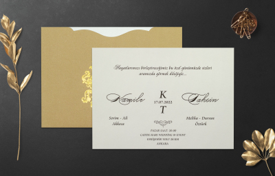 Özel Varak Yaldız ve Ofset Baskı Davetiye - GD1216C - Gelin Damat Davetiye