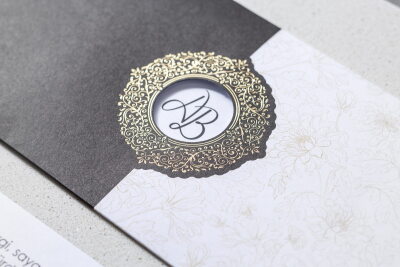 Özel Yaldız Desenli Siyah Beyaz Davetiye - GD7121 - Gelin Damat