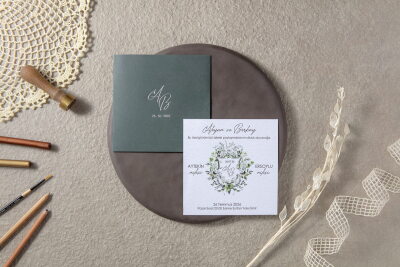 Özel Yaprak Desenli Davetiye - GD7114 - Gelin Damat