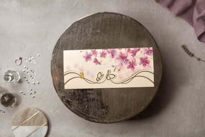 Pembe Çiçekli Düğün Davetiye - GD8453 - Gelin Damat