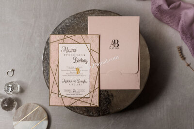 Pembe Yaldız Detaylı Zarif Davetiye - GD8441 - Gelin Damat