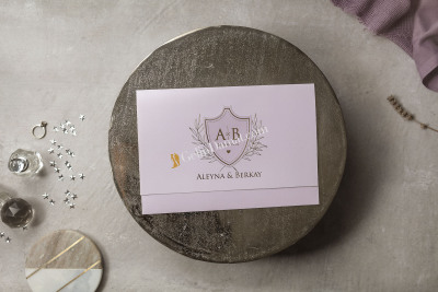 Pembe Zarif Desenli Davetiye - GD8410 - Gelin Damat