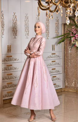Petek Pembe Tesettür Abiye - GELİN DAMAT