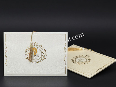 Püskül Detaylı Modern Davetiye - GD2030 - Gelin Damat