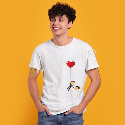Romantik Kalp Balonlu Erkek Tişört - Gelin Damat