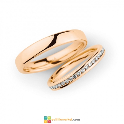 Rose Color Taşlı Alyans -3.60 Gram - Gelin Damat Alyans